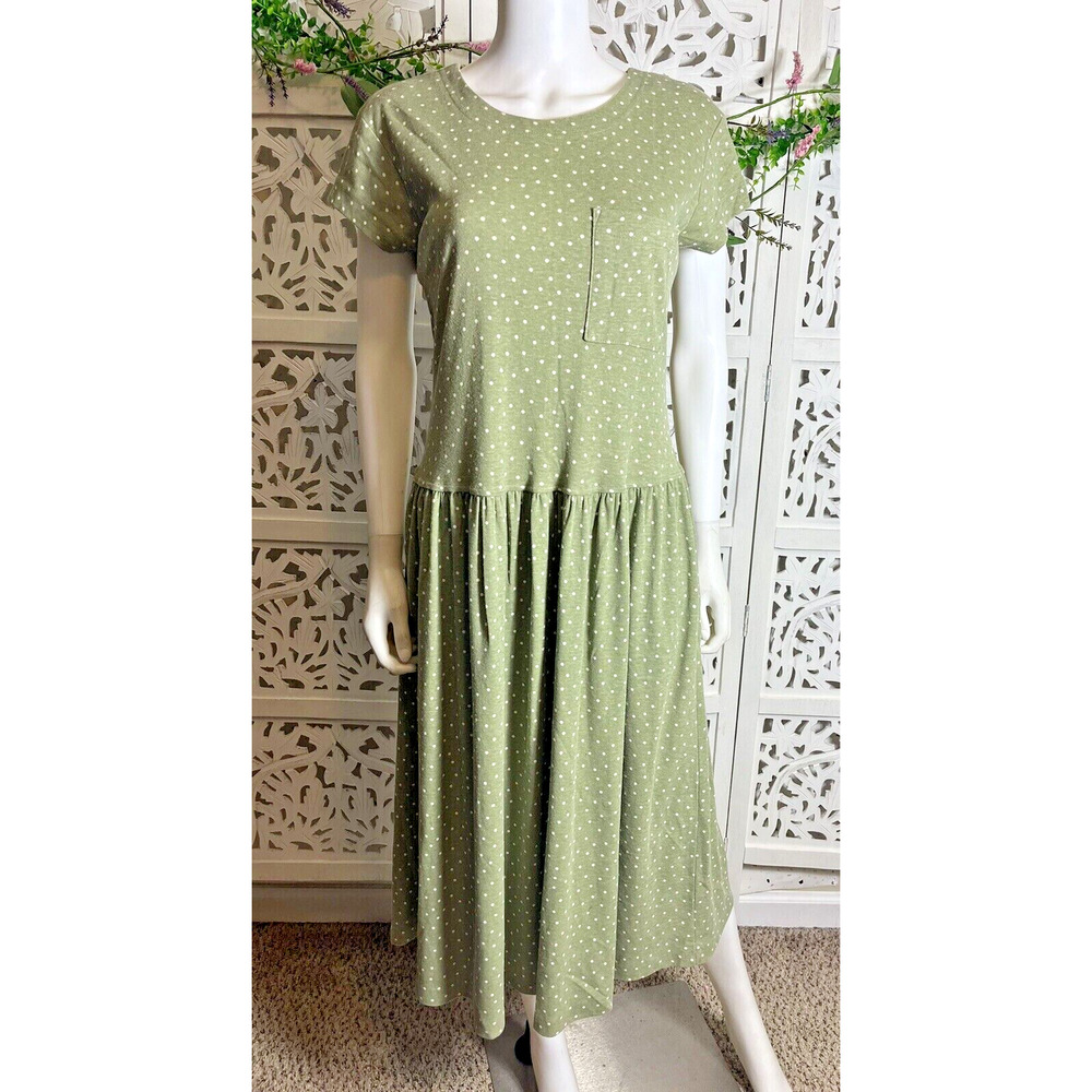 Alison J. Women’s Green Polka Dot Vintage Style Midi Casual House Dress